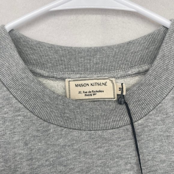 Maison Kitsune Mens Grey Pixel Fox Crewneck Sweatshirt Long Sleeve Size M NWT - Picture 2 of 8